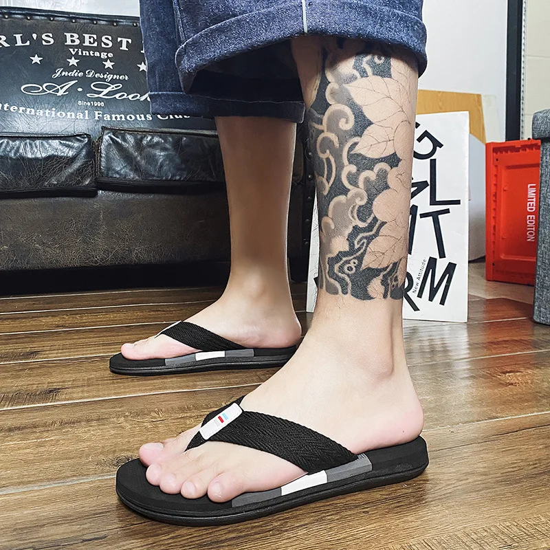 Men Slippers Outside Beach Letter Flat Flip-flop 2024 Summer Casual Slippers Indoor Home Male Anti-slip Shoe Thong Sandal Zaptos