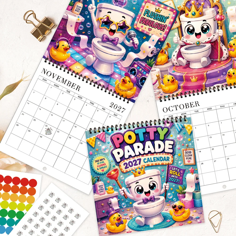 1pc 2027 Funny Weird Toilet Wall Calendar,12‑Month Planner,Gift For Back‑to‑School,Christmas,New Year,Free Stickers Included