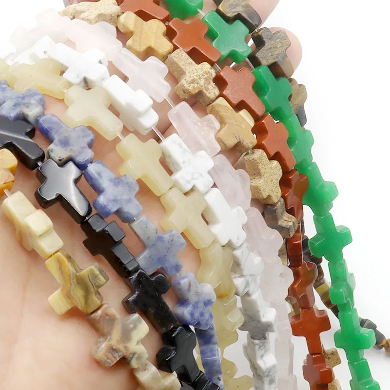 Perles en pierres précieuses naturelles en forme de croix, fil de perles en vrac, pierres de guérison, énergie des chakras, pour la fabrication de bijoux DIY, bracelets et colliers, vente en gros