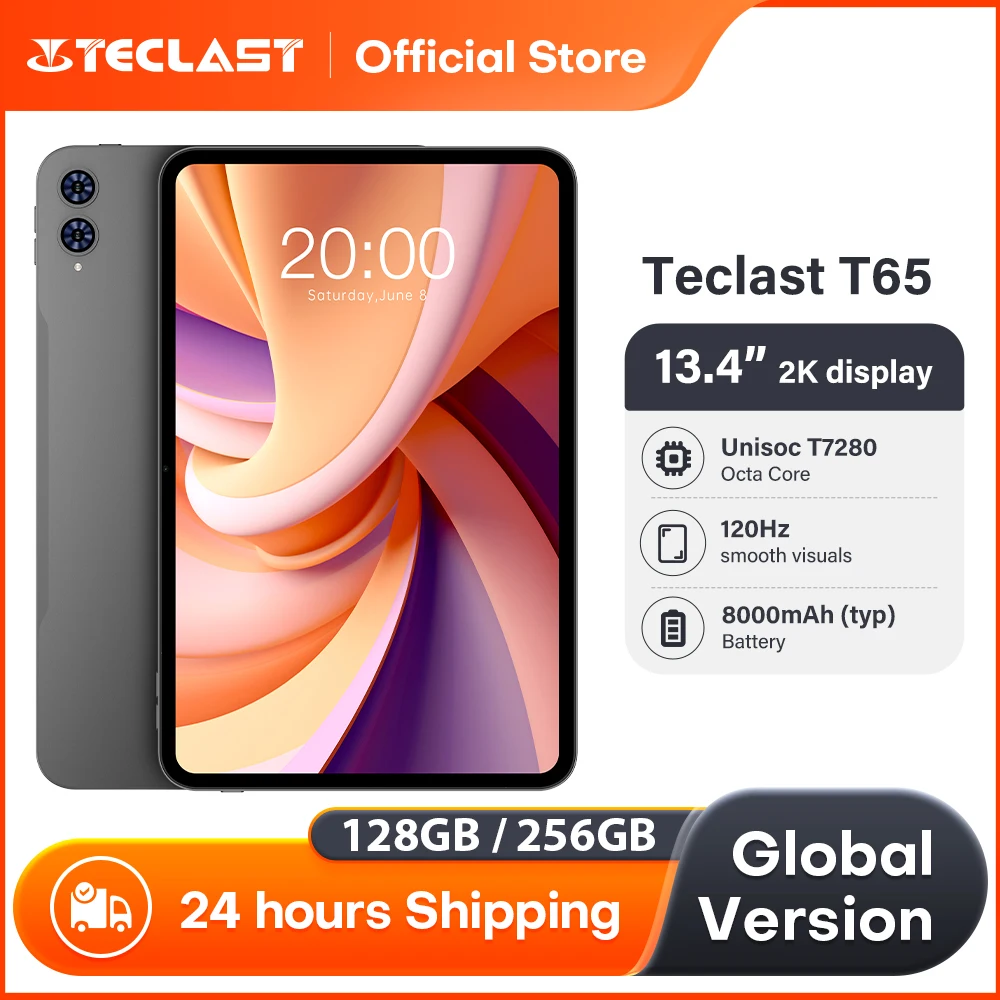 Планшет Teclast T65, 13.4 дюйма, 2K, 120 Гц дисплей, Unisoc T7280 Octa Core, до 26 ГБ ОЗУ, 128 ГБ ПЗУ, аккумулятор 8000 мАч, Android 15, LTE