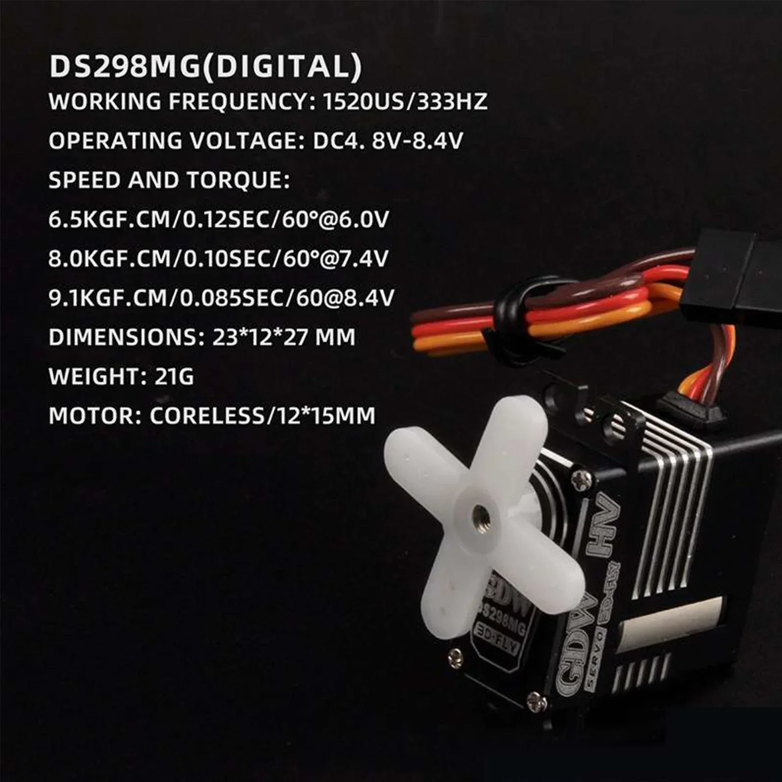 GDW DS298MG Metal Digital Servo Motor 9.1KG High-torque Steering Gear 30E Fixed Wing Model Aircraft for RC Airplane Car Robot