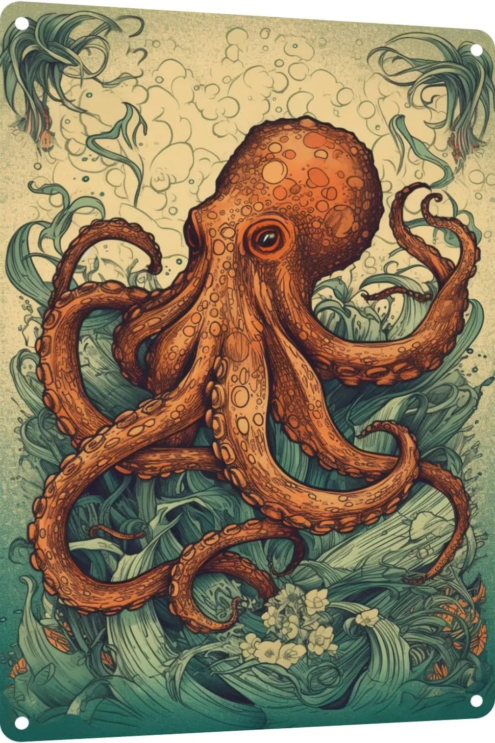 Metallschild Oktopus-Dekor Blechschilder Vintage Badezimmer Wand Büro Garage Zuhause Pool Beschilderung Bar Männerhöhle Küche Kunstposter Dekoration