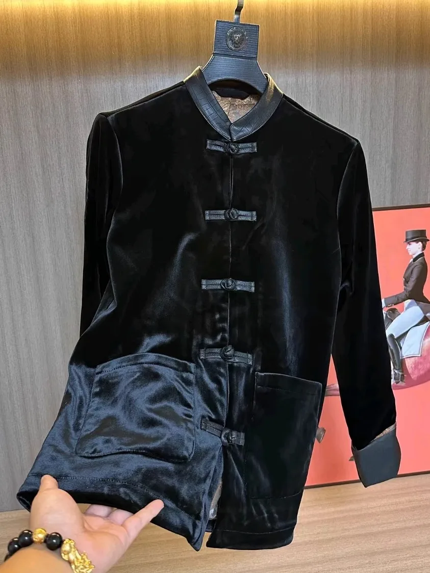 

Весенне-осенний новый мужской костюм Тан: куртка с этническим дизайном, на пуговицах, простой и модный, молодежный повседневный стиль