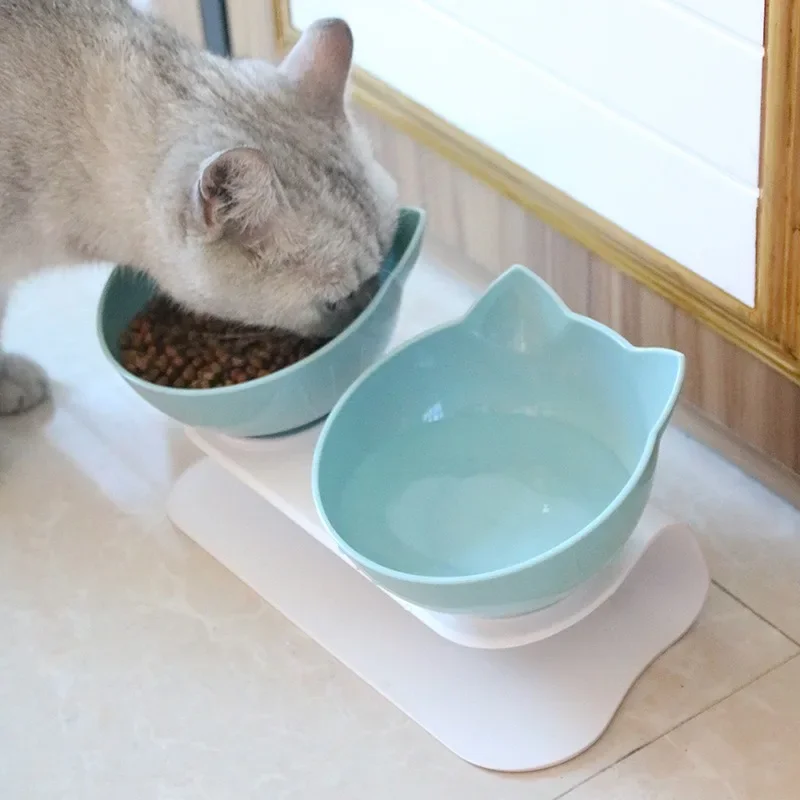 Cat Bowl Transparent Oblique Mouth Spine Protection Cat Double Bowl Dog High Foot Drinking Water Feeding Pet Bowl Pet Supplies