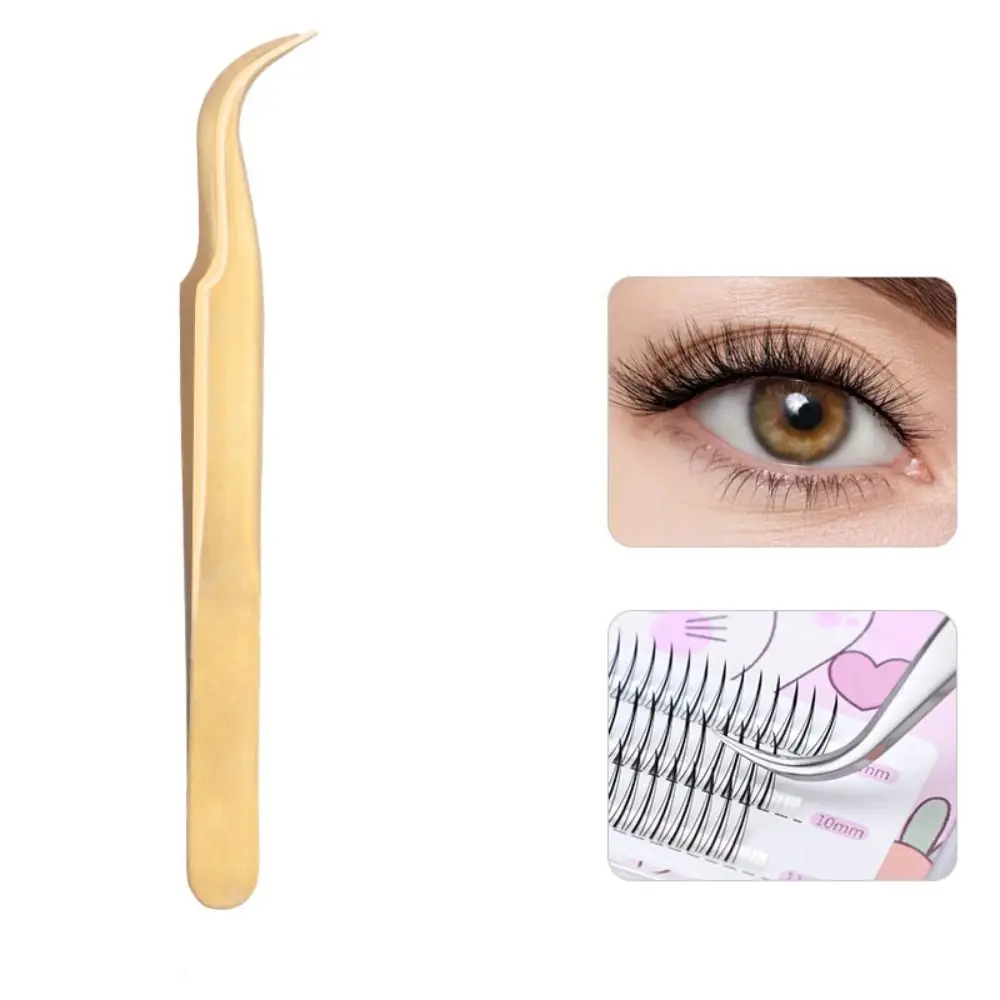 Professional Stainless Steel Lash Extension Tweezers Anti-Slip Gold Curved Tip Tweezers Straight Tweezers Makeup Accessories