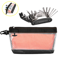 Clear Tool Pouch Bag with Zipper Waterproof Storage for Tool Organizers + 16 in 1 Motorcycle Bicycle Multitool Repair Tool Kit