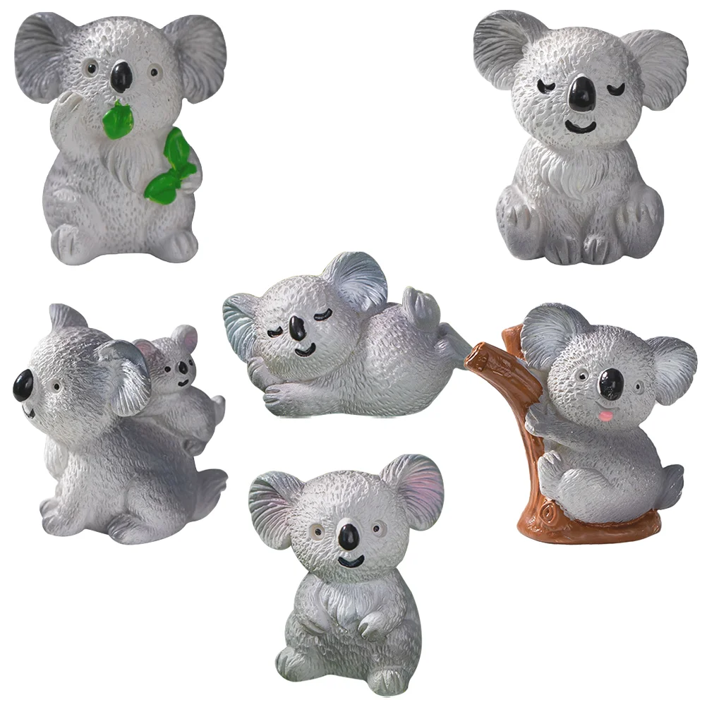 

6 Pcs Koala Figure for Cake Micro Landscape Ornament Figurine Grey Resin Animal Decor