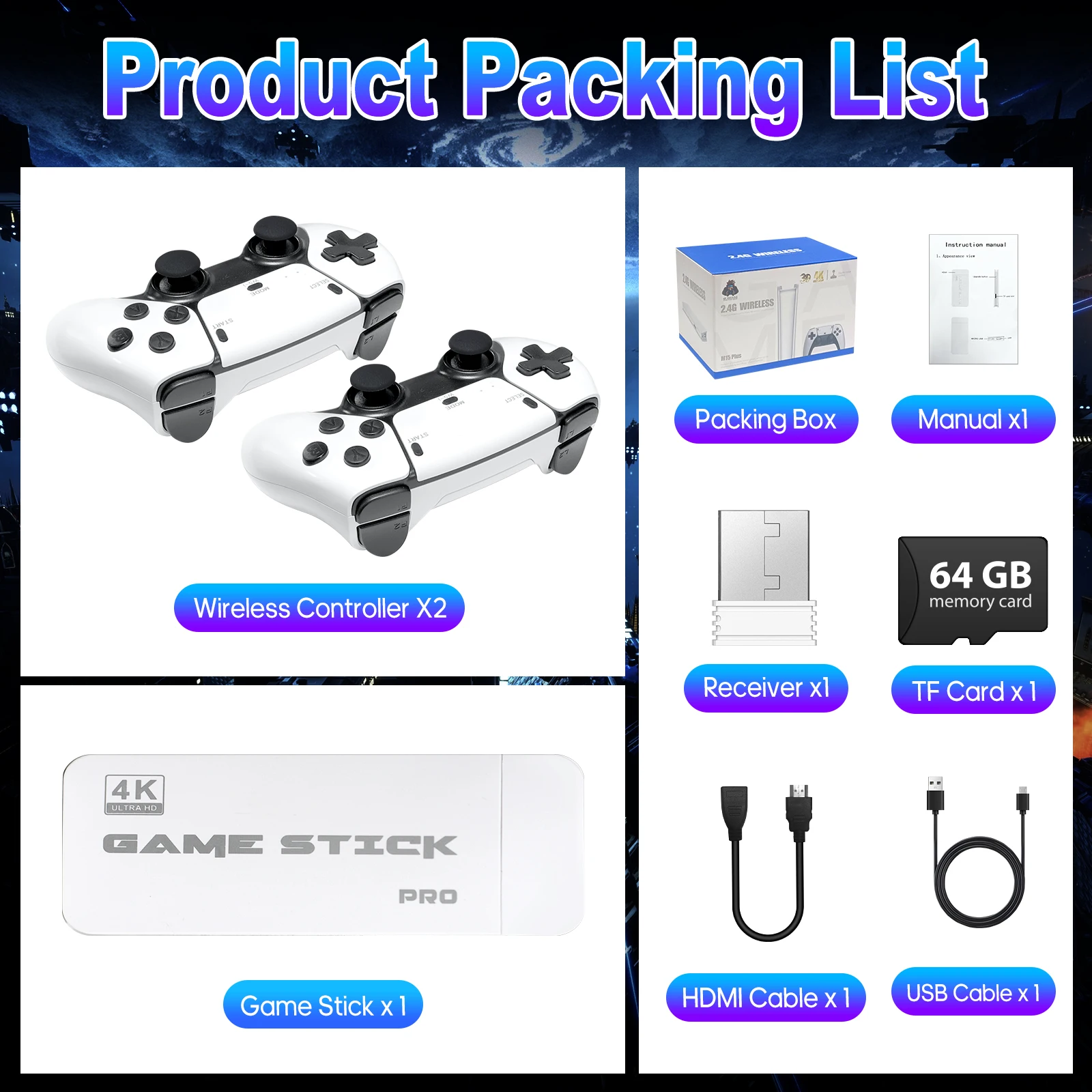 AISLPC Retro Gaming Console Stick, Plug & Play 4K TV Game Stick, 20000+ Classic Games & 23 Emulators, 2 Wireless Gamepads