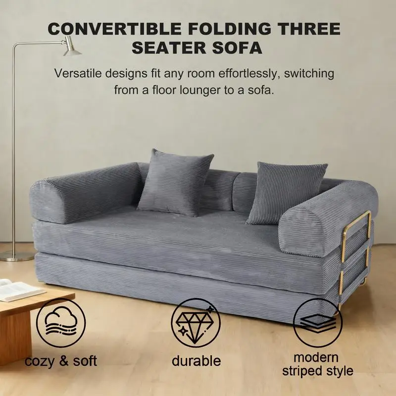 Divano letto pieghevole Divano letto compresso convertibile da 75 pollici con materasso imbottito in memory foam e 2 cuscini per il soggiorno