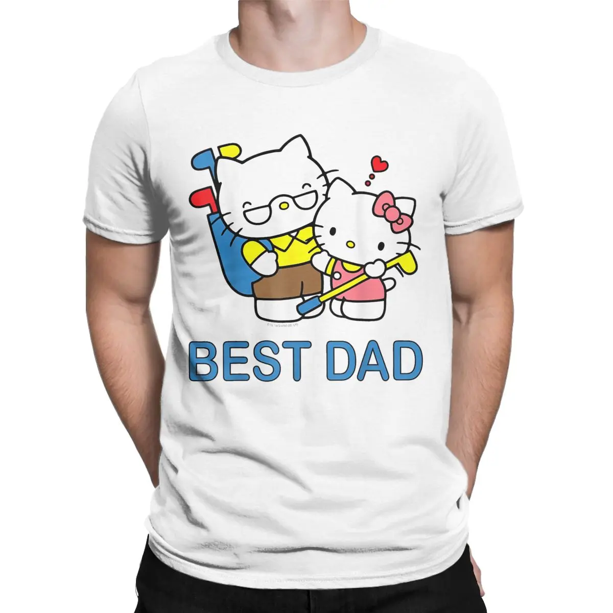 Official Hello Kitty Best Dad Father's Day Men's T Shirts Unique Tee Shirt Short Sleeve Round Neck T-Shirt Pure Cotton Gift Tops