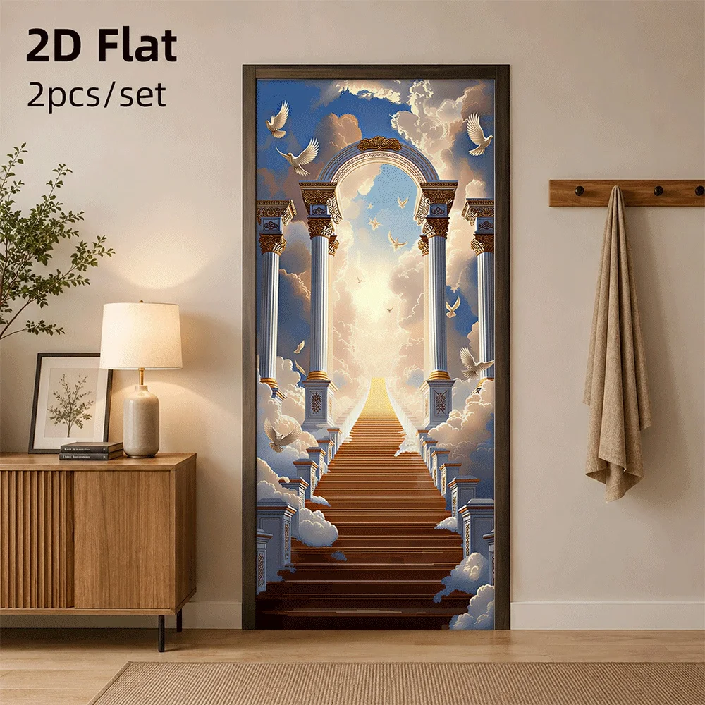 1 Angel's Gate with European style arch design, paired with golden staircase and flying dove living room decoration 2D plan