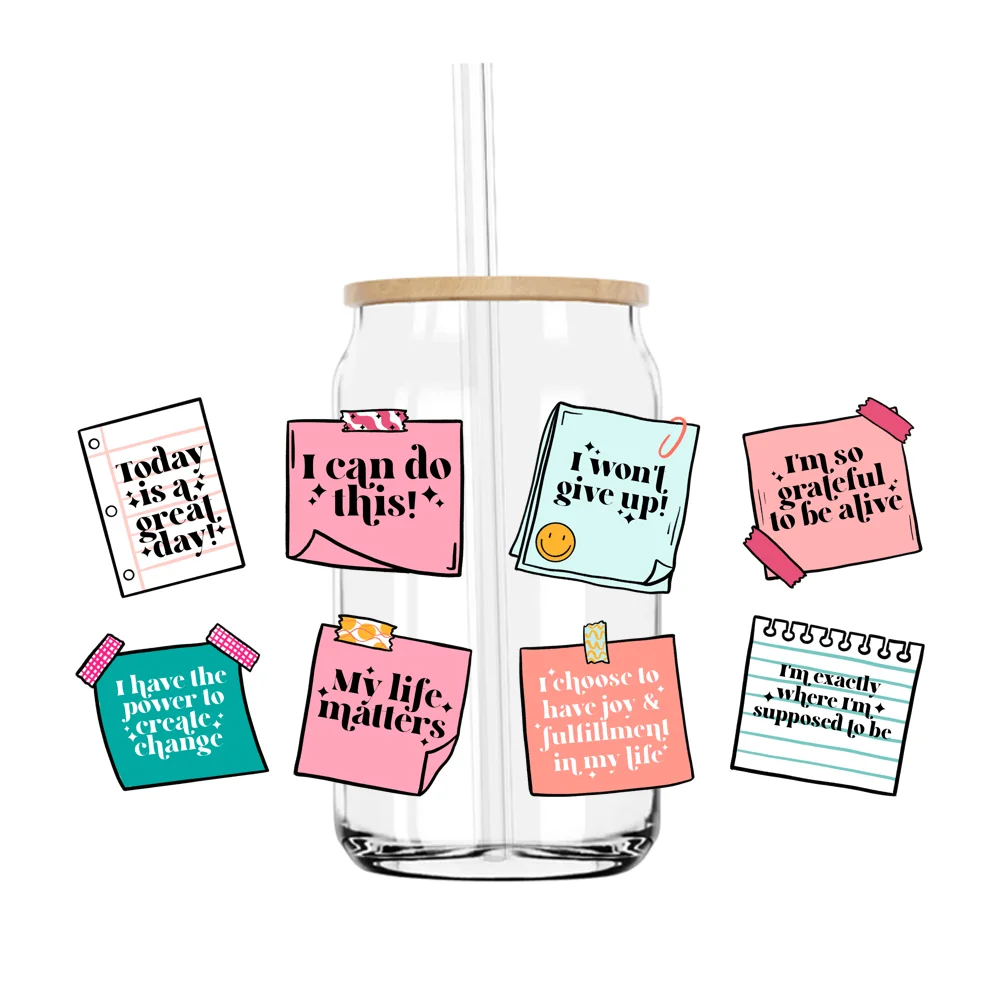 

16OZ UV DTF Cup Wrap Transfers Stickers Affirmations Sticky Notes Designs For DIY Libby Glass Waterproof Custom Decals