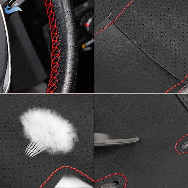 

Black-red line with red strip Car For Toyota Highlander 2014-2019 Sienna 2015-2019 Interior Steering Wheel Cover Leather Trim