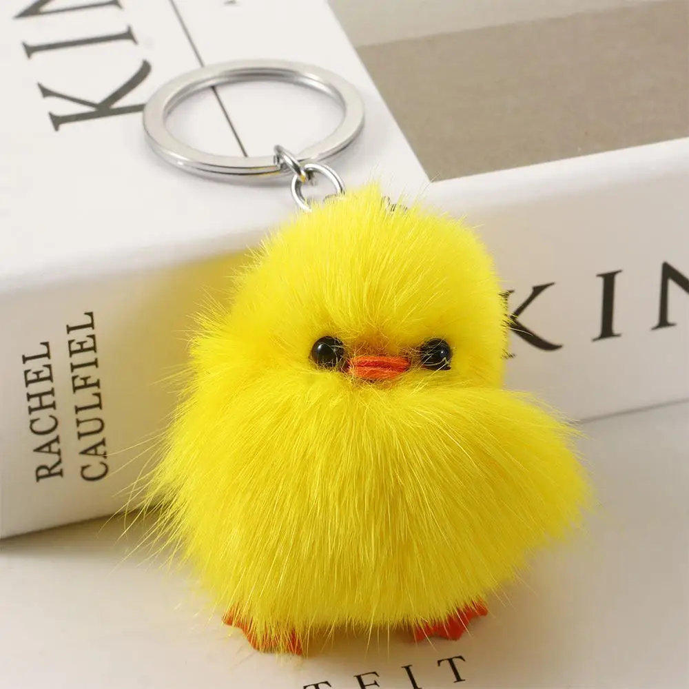 Fashion Jewelry Cartoon Car Key Accessories Door Key Ornaments Bag Decoration Yellow Duck Keychains Fur Pendant Keyrings Animal