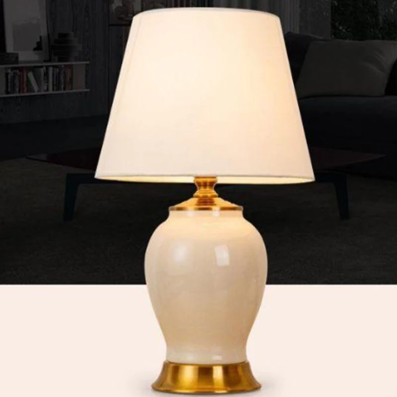 Modern ceramic decorative table lamp bedroom bedside lamp fabric lighting home