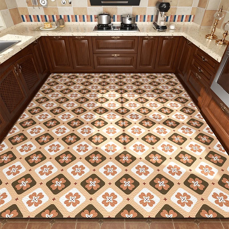 

Kitchen Floor Mat PVC Leather Waterproof Non-slip Foot Mats Soft Wear-resistant Carpet Home Plaid Floral Rug 러그 שטיח מַרבַד