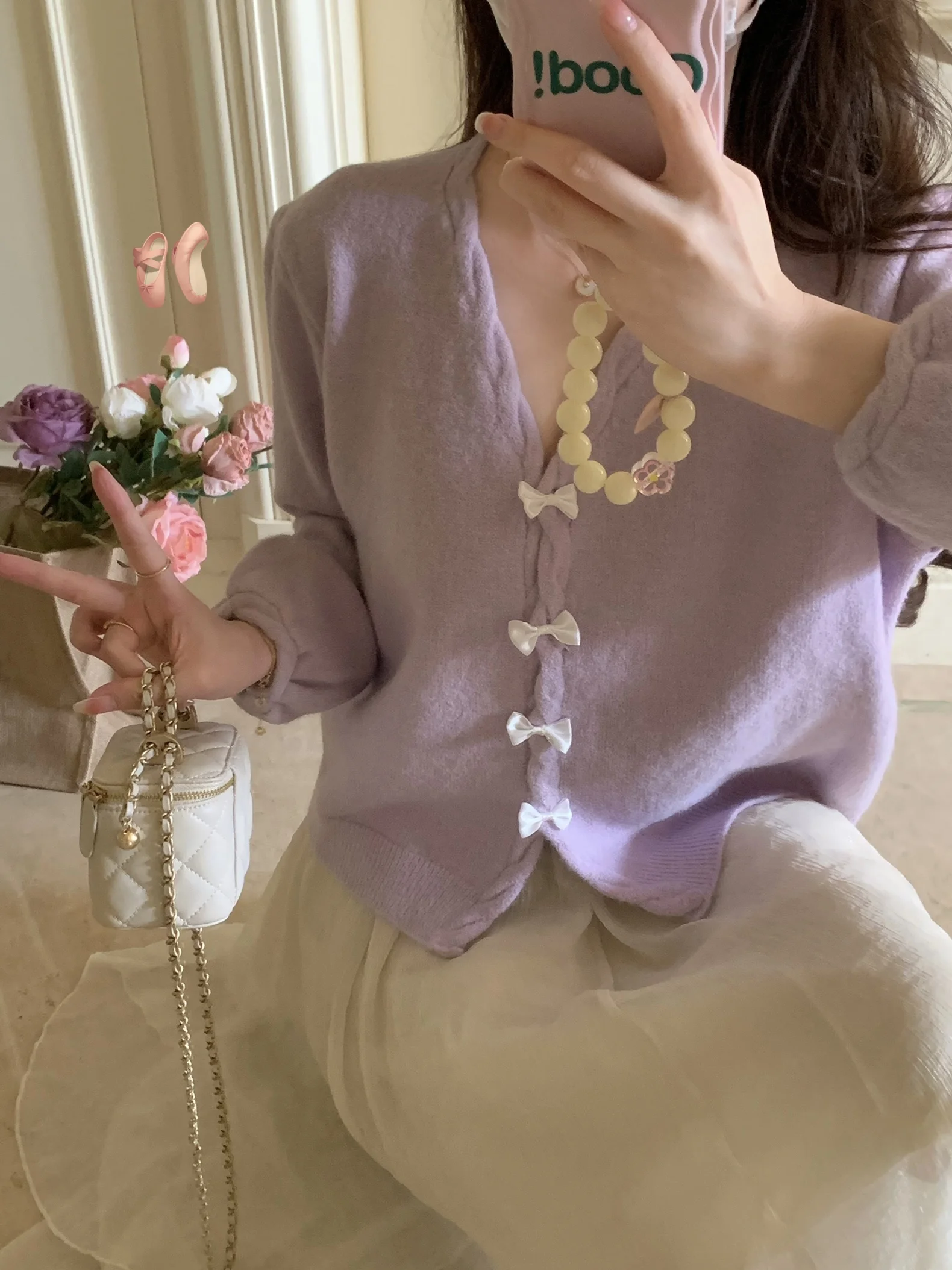 

Мягкий фиолетовый трикотажный джемпер с бантом в винтажном стиле, удобный для повседневной носки, белый, подчеркивающий фигуру, женская верхняя одежда с V-образным вырезом, длинный рукав