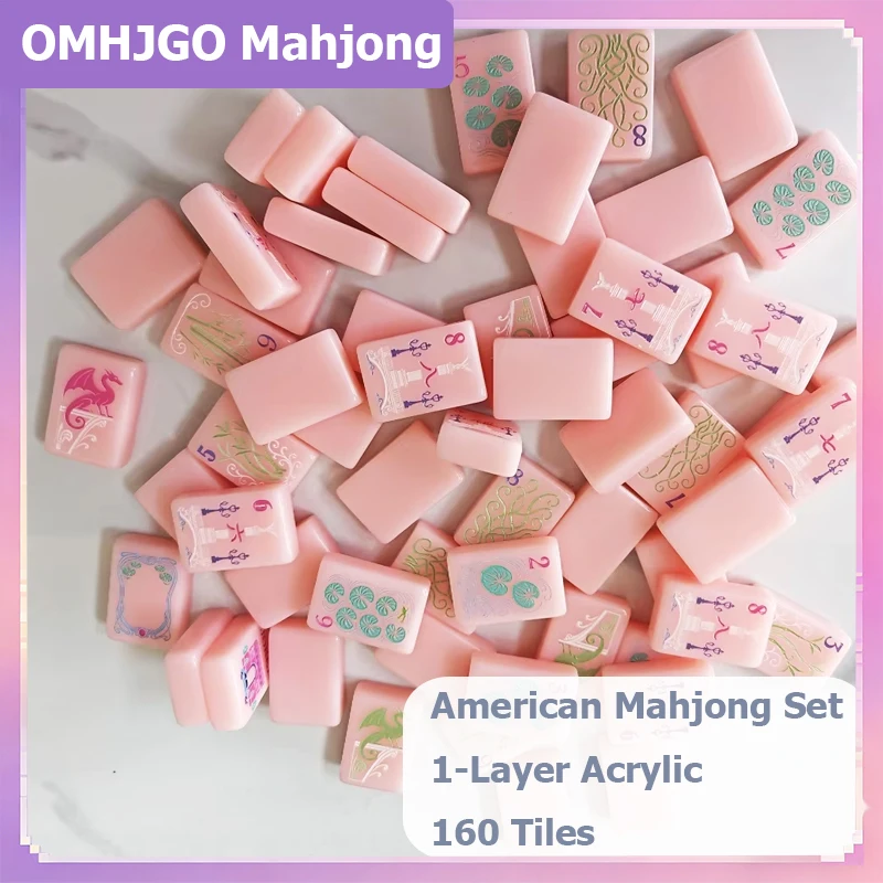 Bright Pink Single Layer American Mahjong Set 160 Tiles Acrylic Mah Jongg Surprise Gift Mahjong Tile Portable Travel Family Game