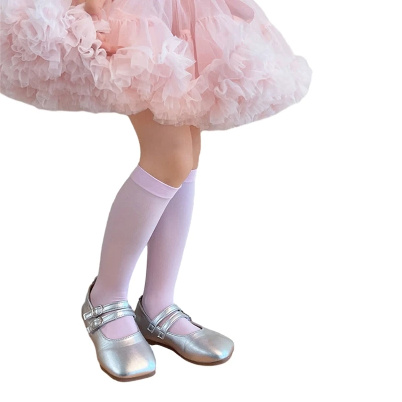 Meias antiderrapantes até o joelho para meninas, meias elásticas para balé e dança, vestido princesa para crianças