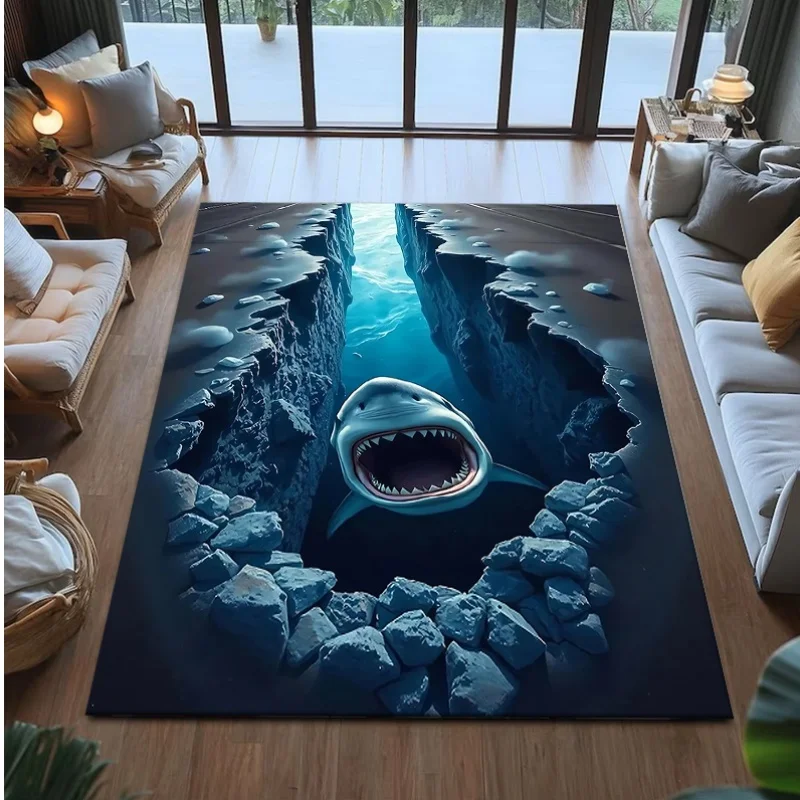 3D Shark Area Rug, for Bedroom, Porch, Living Room, Kitchen, Bathroom, Office, Indoor Decor, Bedroom Decoration, Floor Mat