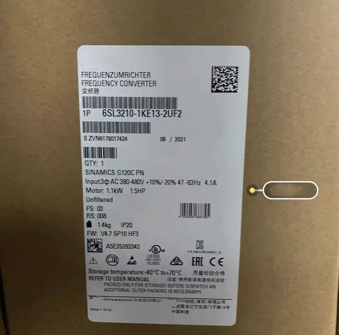 Brand New 6SL3210-1KE13-2UF2 SINAMICS G120C RATED POWER 1.1 KW 6SL3210 1KE13 2UF2