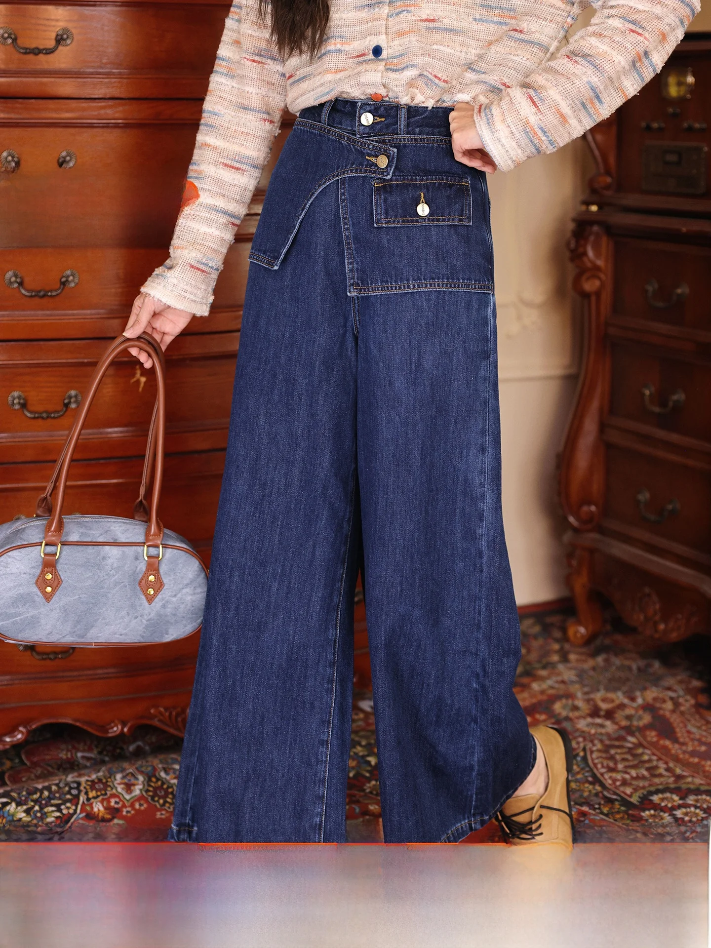 

Джинсы свободного кроя с высокой талией, женские джинсы в стиле ретро Sensation Mists over Sea, новинка 2025 года, женские модные джинсы Chendi