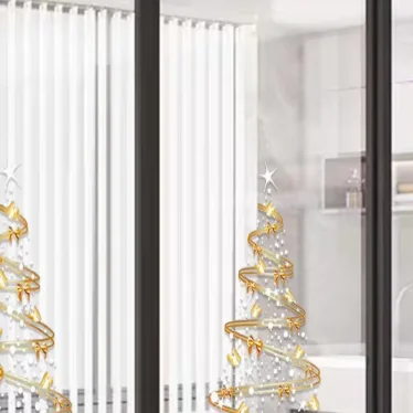 Christmas Window Decals 25.59x17.72 Inch Mural Pvc Double-Sided Golden Christmas Tree Window Sticker for Glass for Holiday Home