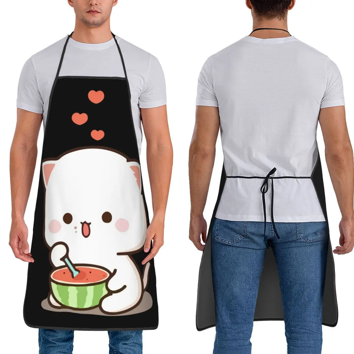 Mochi Peach Cat Long Apron Chef Baking Tablier Sleeveless Bib Kitchen Cleaning Pinafore for Women Men Painting