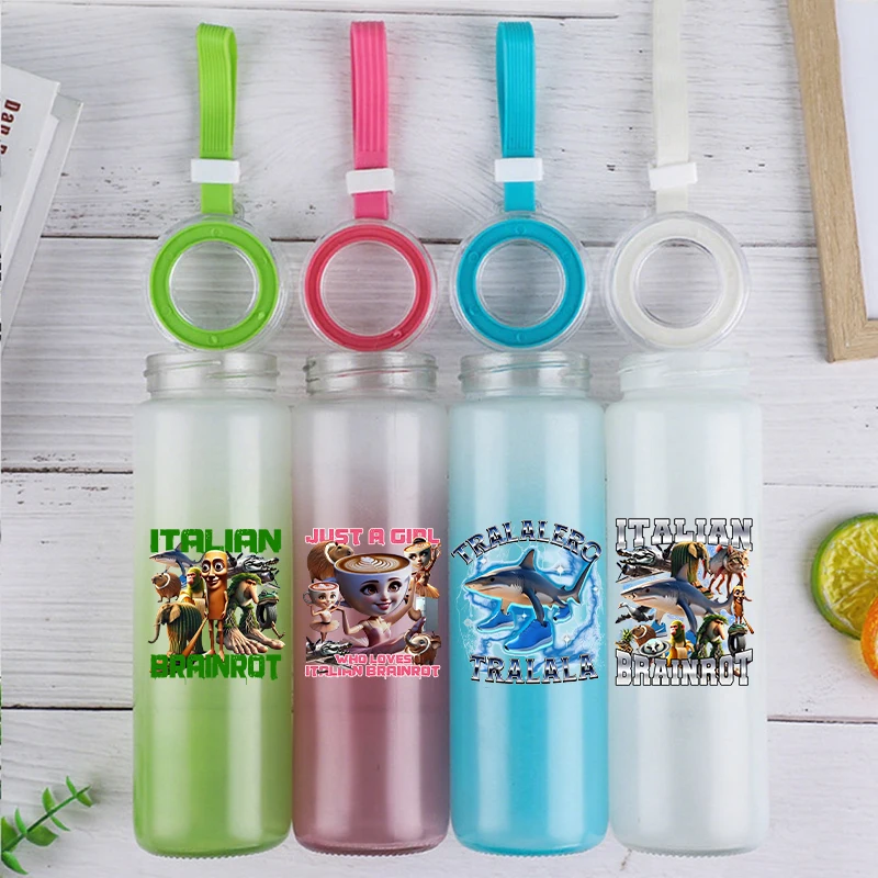 

450ml Italian Brainrot Colored Water Cup Large Capacity Frosted Water Cup Portable Anti Slip Water Bottle Friend Birthday Gift
