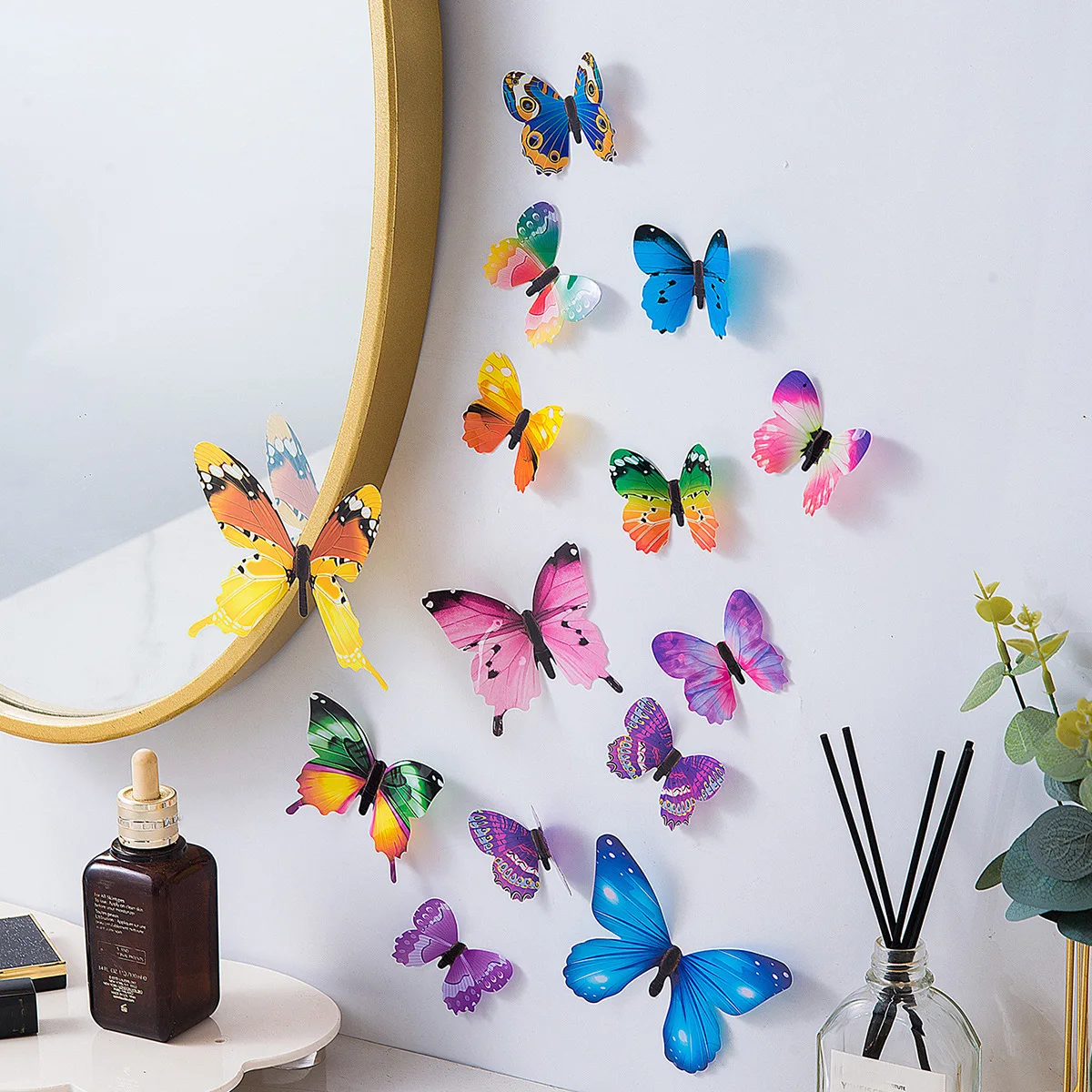 Three-dimensional butterfly wall stickers transparent realistic decorative butterfly simulation 3D color 12 sets