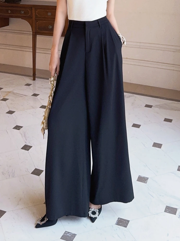 

Women High Waist Wide Leg Trousers 2026 New Loose Fit Casual Office Pants Daily Wear DM3BLP002