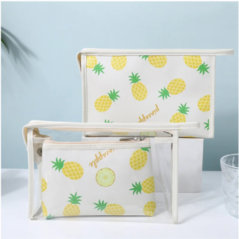 Waterproof PU Women Cosmetic Bag Portable Large Capacity Travel Wash Bag Fruit Print Make Up Case Toiletries Organize Storage