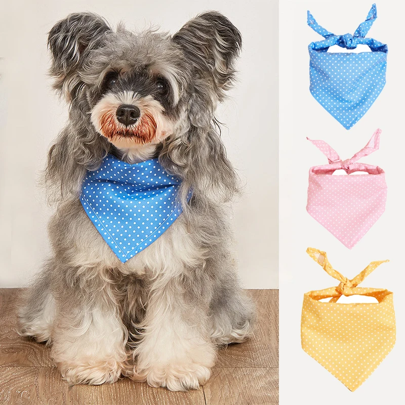 Fashionable Polka Dot Pet Wet Wipes, Adjustable Drawstring Dog Triangular Towel, Suitable for Small and Medium-Sized Dogs
