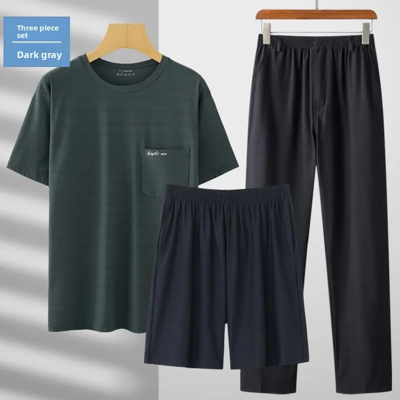 

Летний спортивный комплект из ледяного шелка для мужчин: тонкая футболка с коротким рукавом и шорты, легкий и удобный комплект из двух предметов