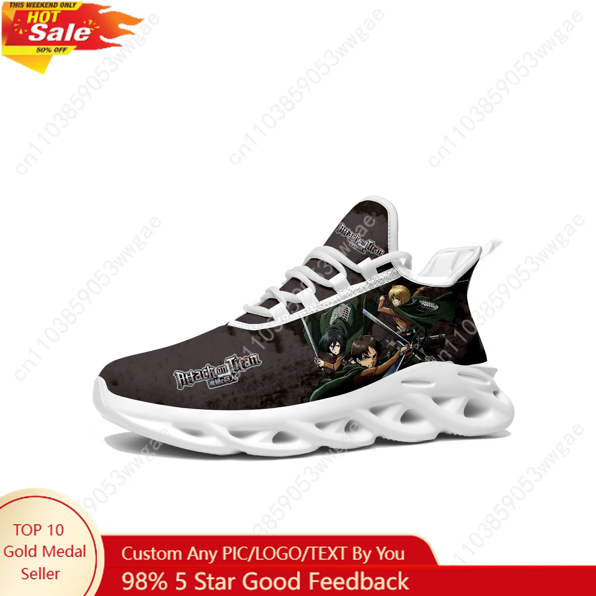 

Attack On Titan Lace Mesh Shoes Flat Sneaker Mens Womens Sport Running Shoes Sport Sneakers High Quality Customized Footwears