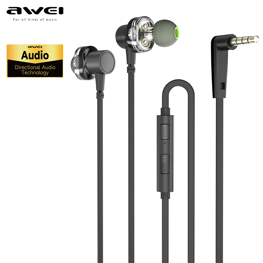 

Проводные Наушники Awei Z1 с двойным драйвером, стерео наушники с басами, Спортивная гарнитура с микрофоном, разъем 3,5 мм, наушники для телефонов, Mp3