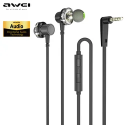 Awei Z1 Dual Driver Wired Earphones Stero Bass Sound Headphones Sports Headset With Microphone 3.5mm Jack Earbuds For Phones Mp3