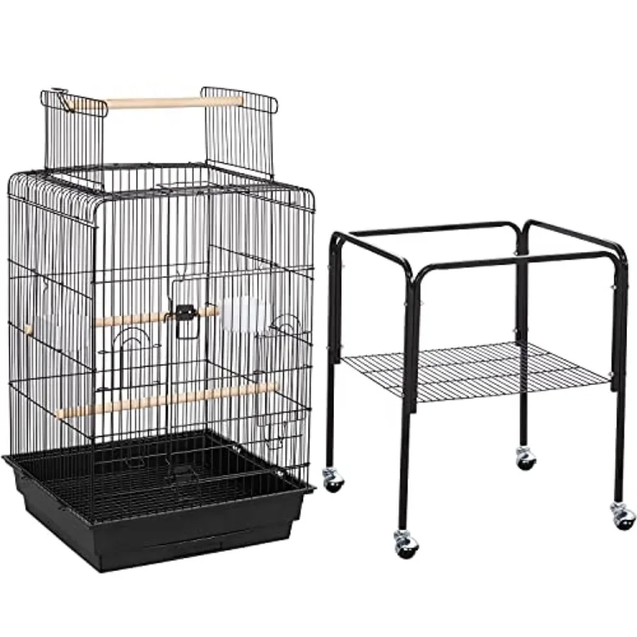 

Medium Parakeet Bird Cage for Small Birds Sun Parakeets Green Cheek Cockatiels Conures with Wooden Perches Rolling Stand in Bla