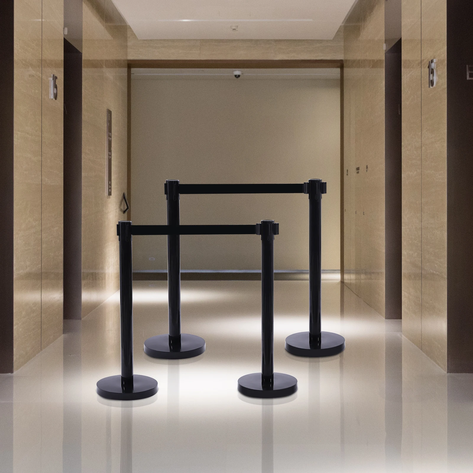 

Stainless Steel Crowd Control Stanchion(Stable Design) - Concrete-Filled Base&Rubber Anti-Slip Ring, Anti-Tipping/Scratching