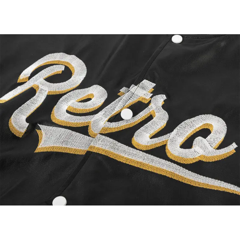 Vintage Trend PU Leather Varsity Bomber Jacket Hip Hop Streetear Baseball Jacket for Man 2025 New Retro Loose Fit Outerwear