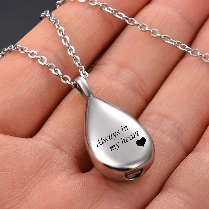 Teardrop Ashes Necklace Keepsake Urn Pendant Simple Elegant Cremation Memorial Jewelry -Always in my heart