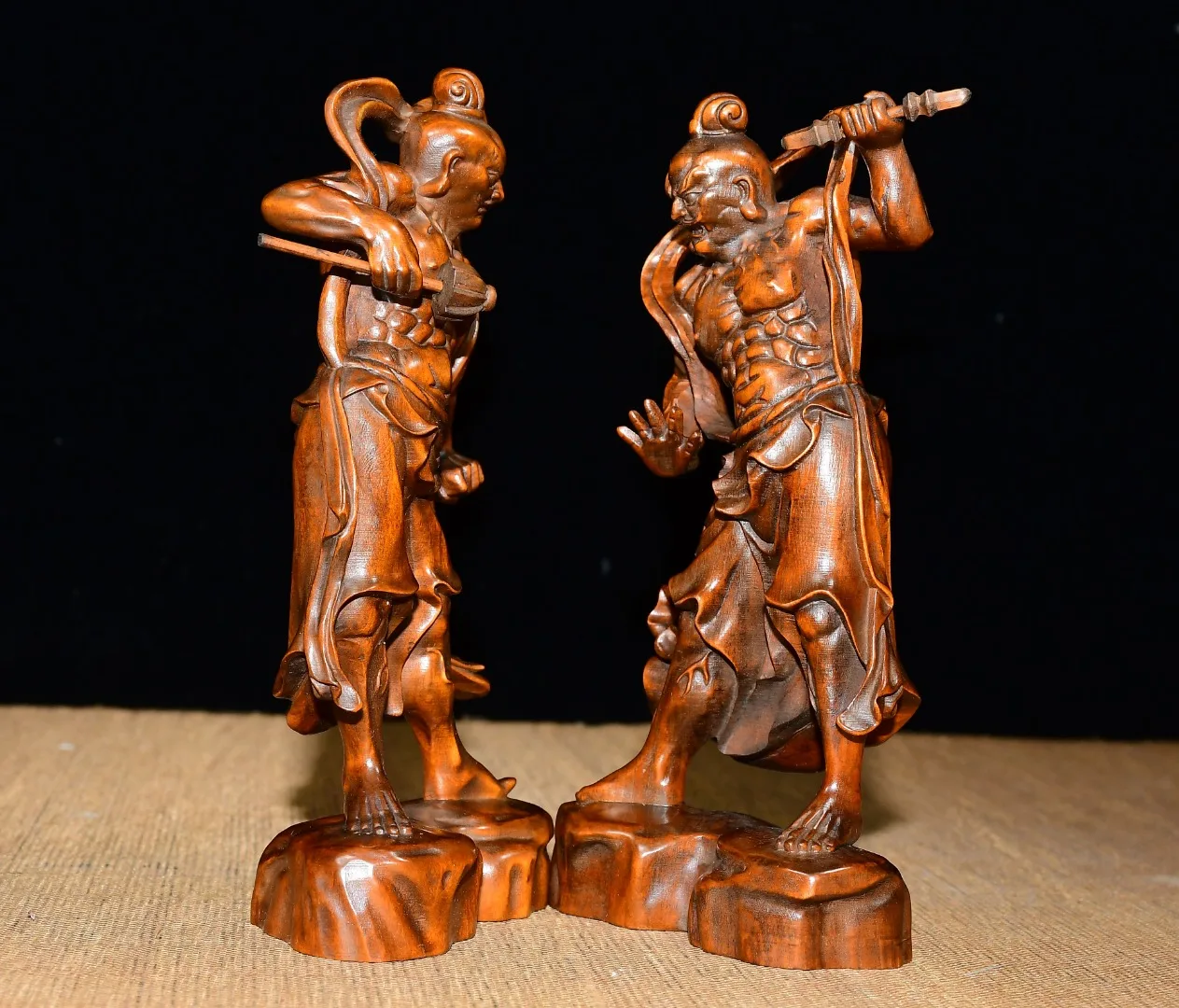 Old Collection Boxwood Heha Two Generals Two diamond strongmen General Door God Worship Hall Town house  Exorcism