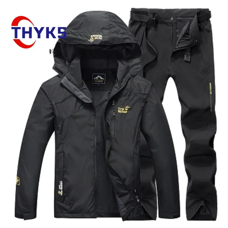 Spring and Autumn Outdoor Hiking Suit Men's Windproof Waterproof Breathable Hooded Jacket Couples Fishing Hunting 2-piece Set