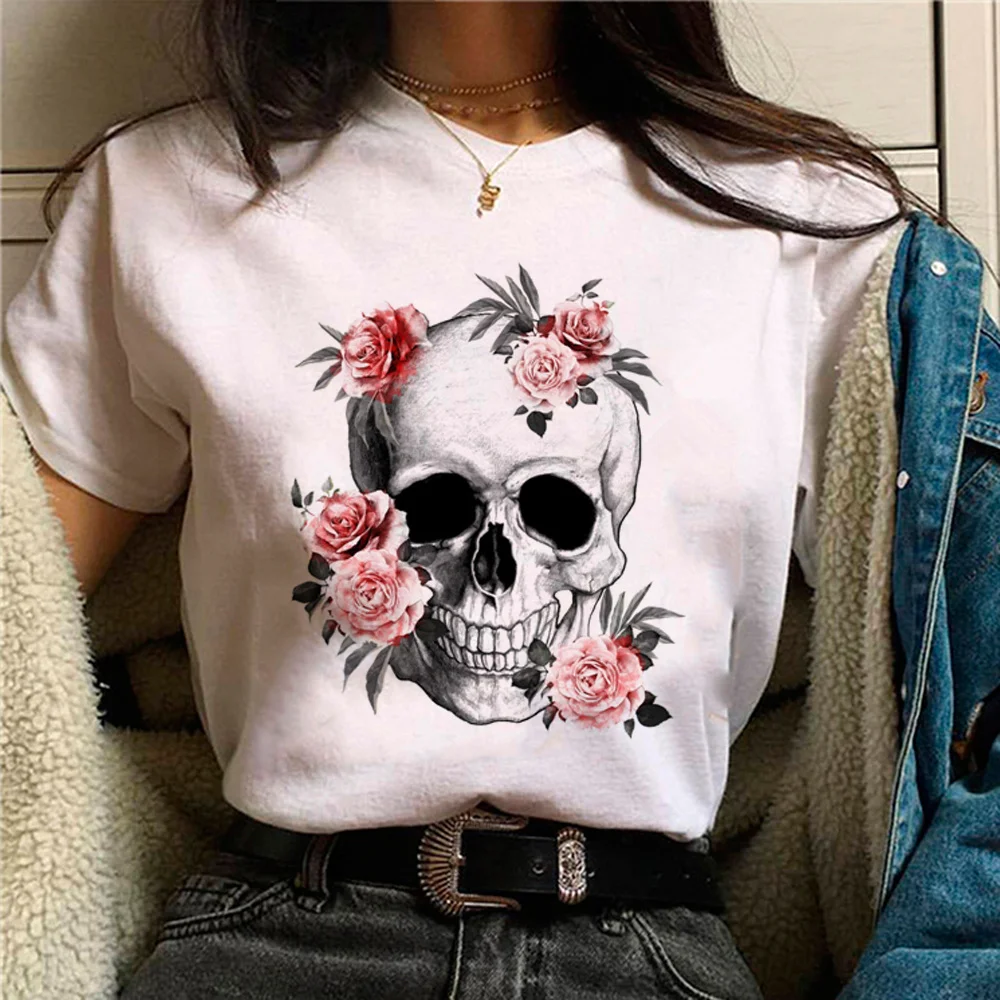 

Skull tshirt women summer manga comic Tee girl 2000s Japanese clothes