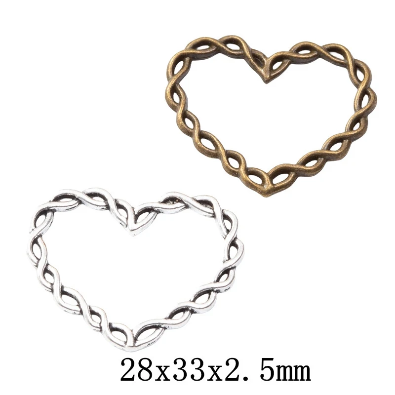 50pcs 28*33MM Zakka Grocery Creative Retro Fried Dough Twists Rope Element Hollowed Out Love Diy Charm Pendant, Bronze Popular N