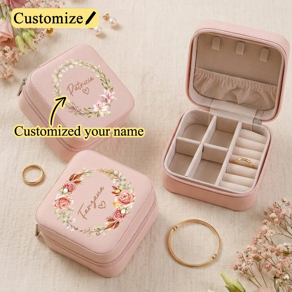 Custom Wreath Jewelry Boxes for Necklace Earrings,Women's Portable Travel Jewelry Organizer Storage,Personalised Jewellery Case