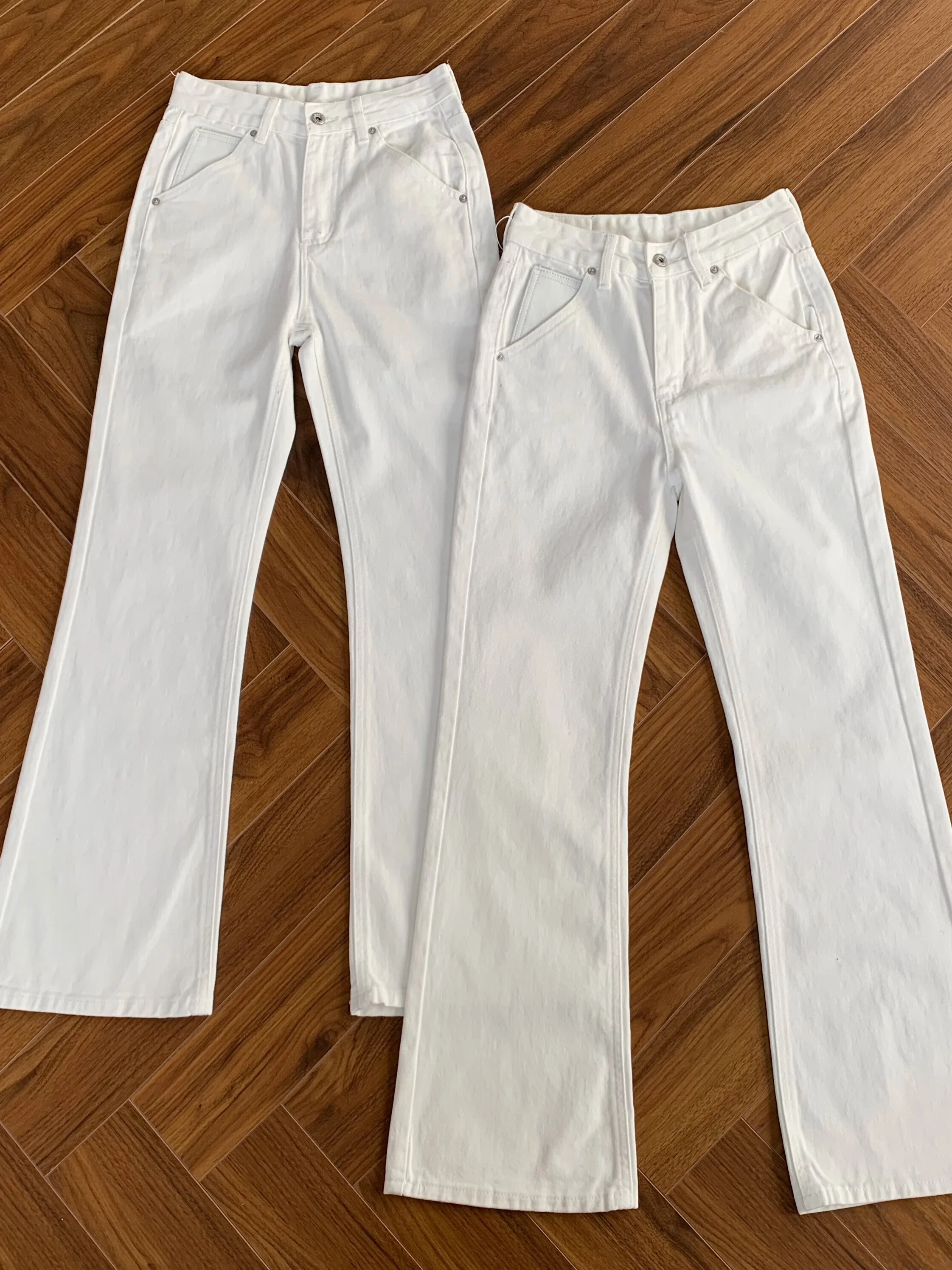 

American High Street Vibe Washed out White Bull Four Line Narrow Embroidery Special Commute Flared Jeans High Waist Men's Denim