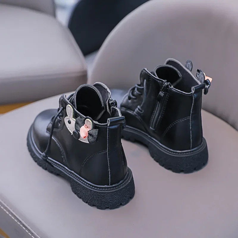 الخريف الشتاء الأطفال النمط البريطاني أزياء الأطفال أحذية عارضة أحذية بوت قصيرة الفتيات عارضة الجبهة جلد أحذية واحدة الفتيان الأحذية #2