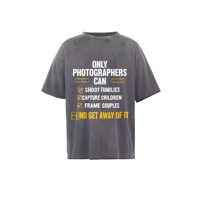 تي شيرت رجالي مغسول باللون الأسود فقط يمكن للمصورون إطلاق النار على العائلات التقاط الأطفال إطار الأزواج وتتبعها باتي المطبوع