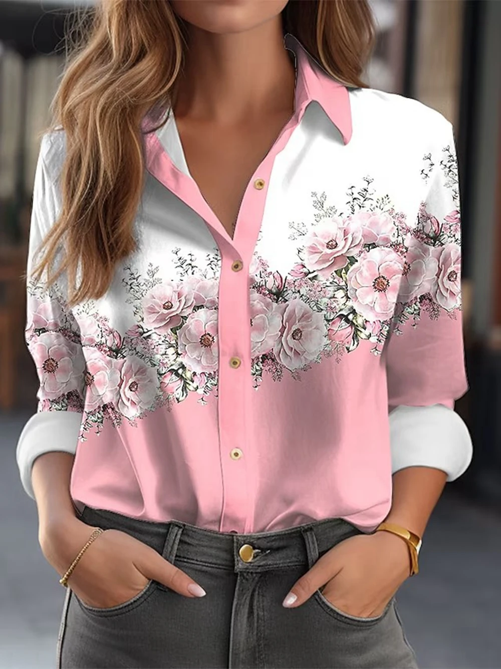 2024 Elegant Women's Shirt & Blouses Fashion Flower Shirt 3D Print High Quality Long Sleeve Large Size Female Clothing Blouses